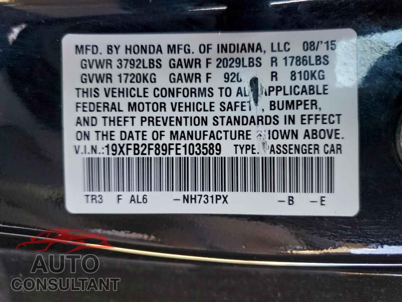 HONDA CIVIC 2015 - 19XFB2F89FE103589
