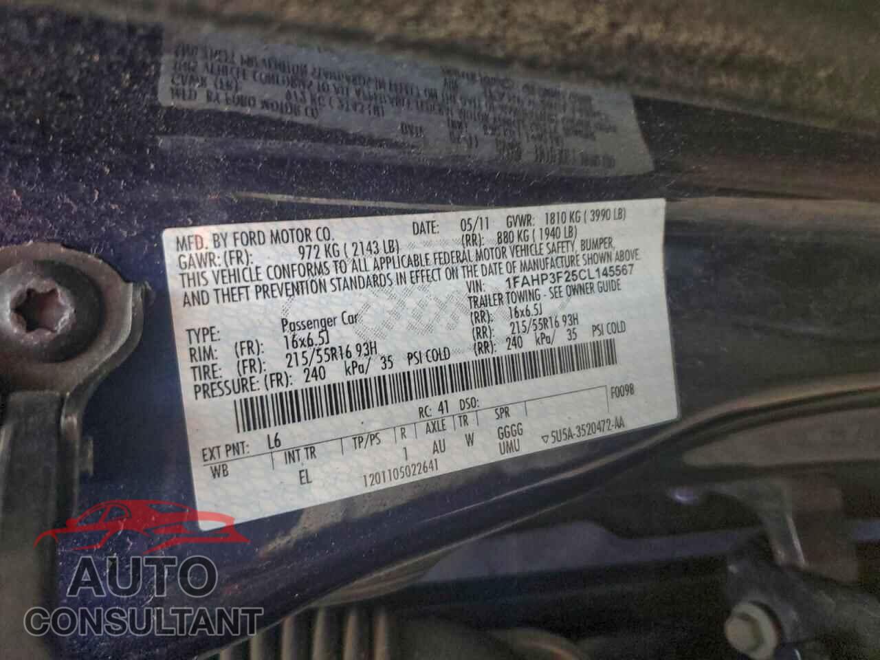 FORD FOCUS 2012 - 1FAHP3F25CL145567