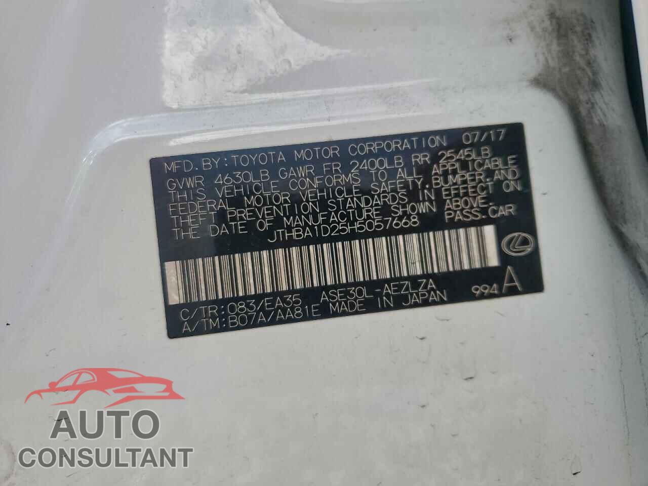 LEXUS IS 2017 - JTHBA1D25H5057668