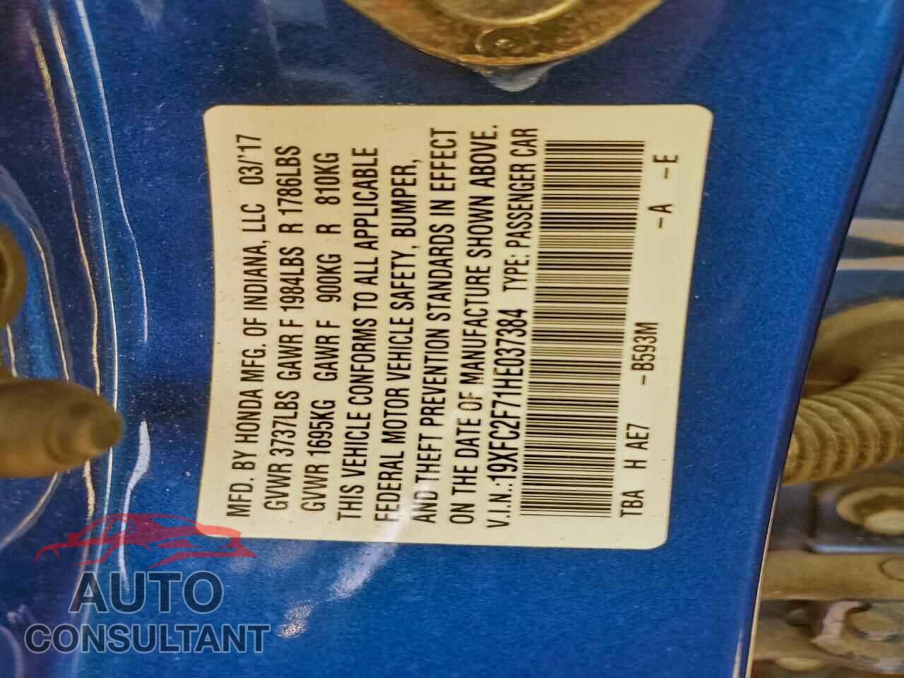 HONDA CIVIC 2017 - 19XFC2F71HE037384