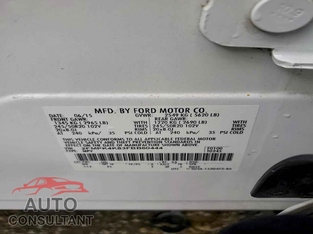 FORD EDGE 2015 - 2FMPK4K83FBB60444