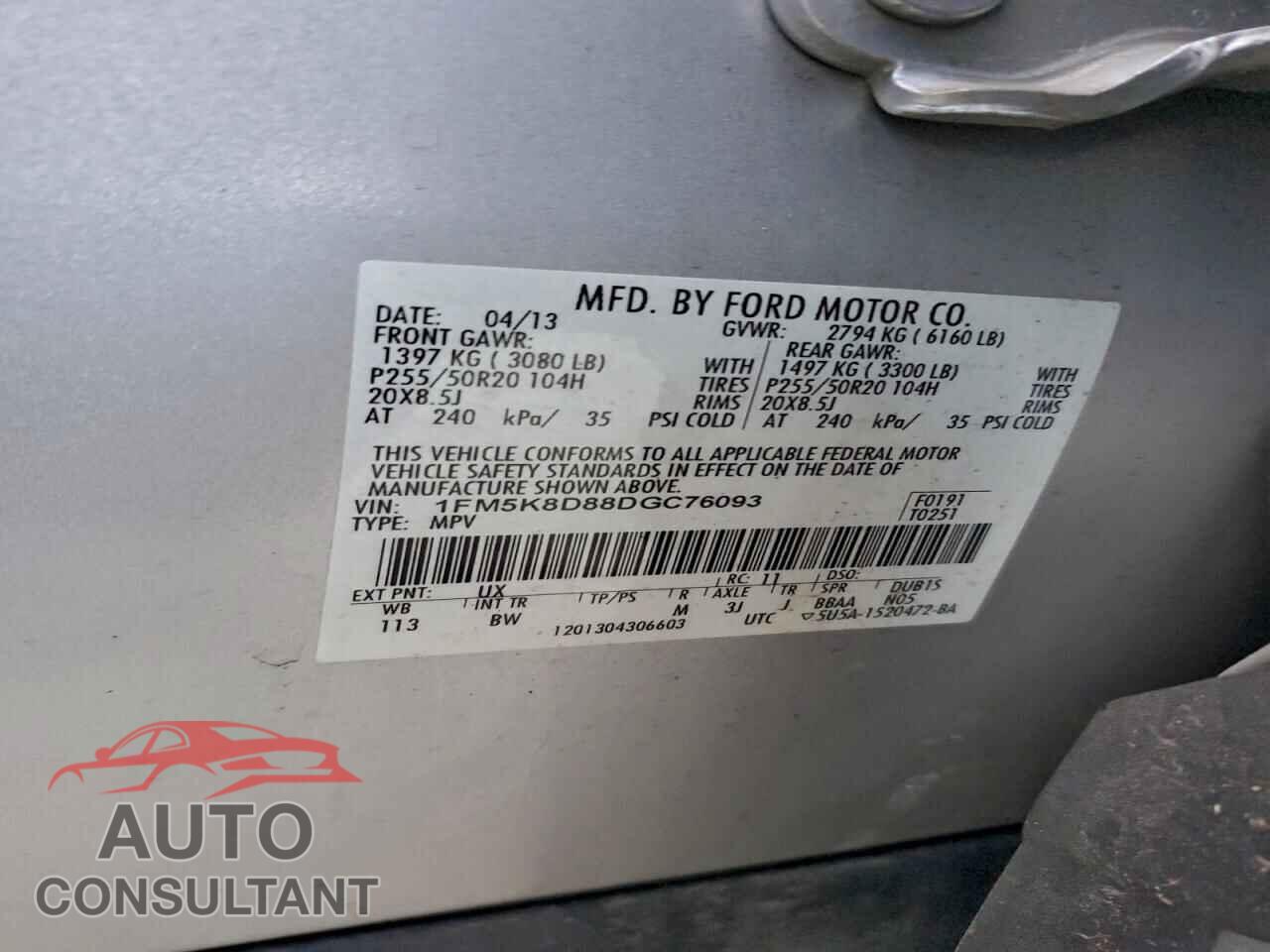 FORD EXPLORER 2013 - 1FM5K8D88DGC76093
