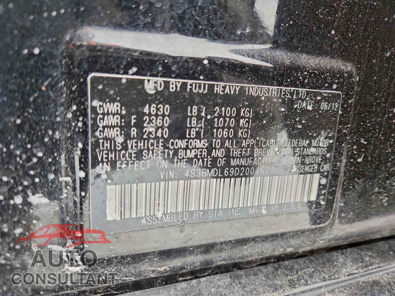 SUBARU LEGACY 2013 - 4S3BMDL69D2004627