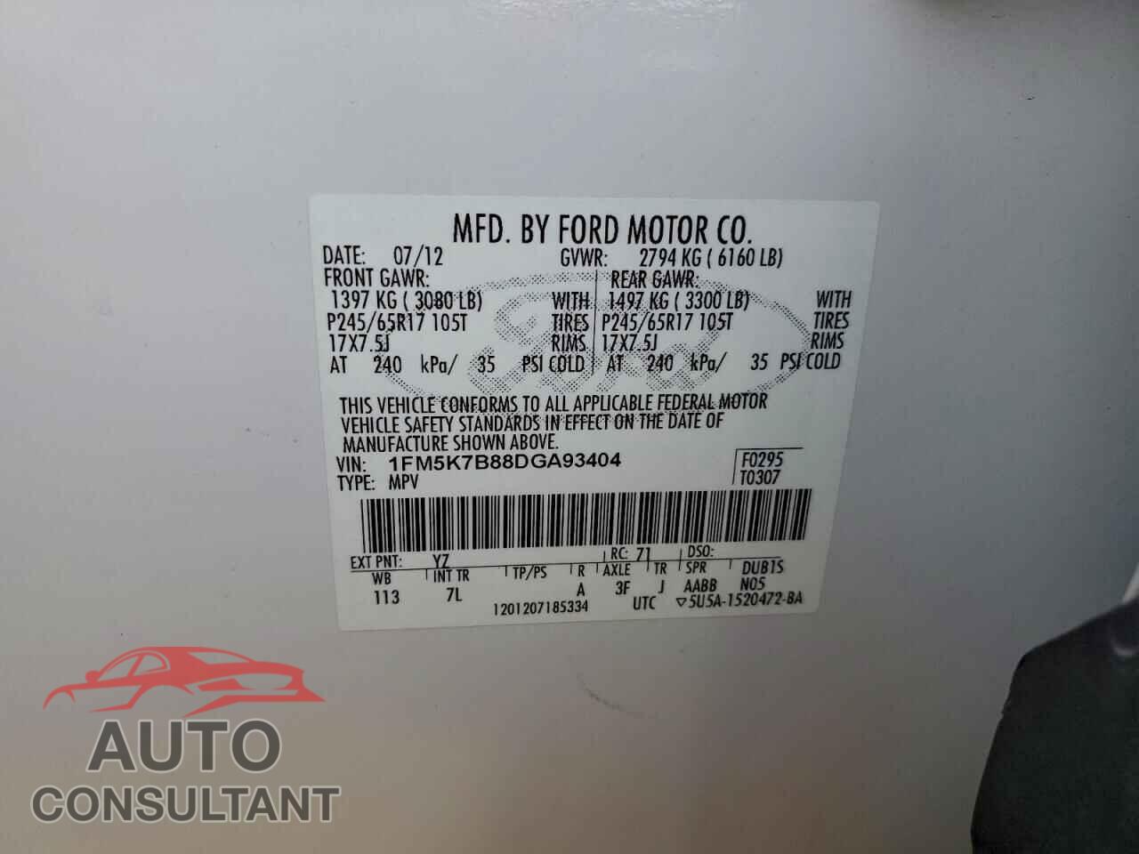 FORD EXPLORER 2013 - 1FM5K7B88DGA93404