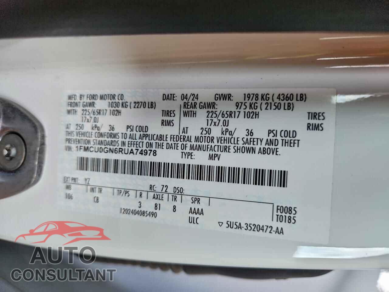 FORD ESCAPE ACT 2024 - 1FMCU0GN6RUA74978