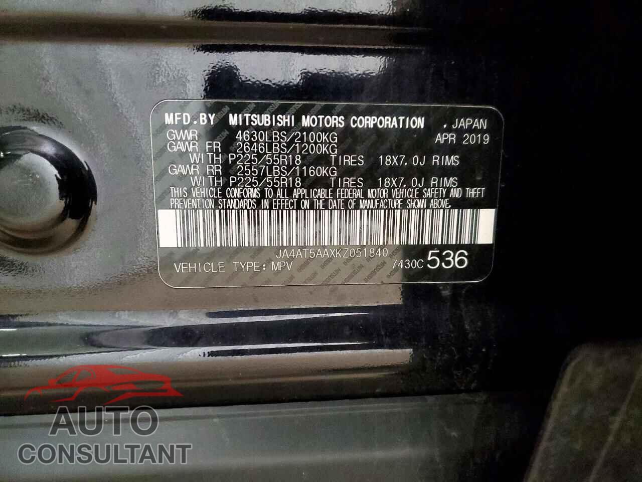 MITSUBISHI ECLIPSE 2019 - JA4AT5AAXKZ051840