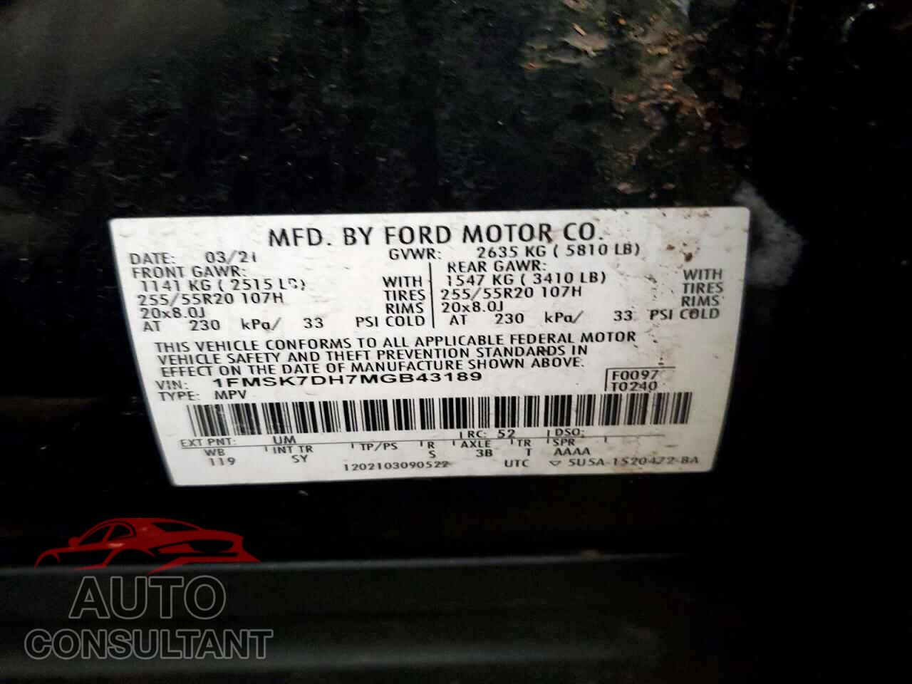 FORD EXPLORER 2021 - 1FMSK7DH7MGB43189