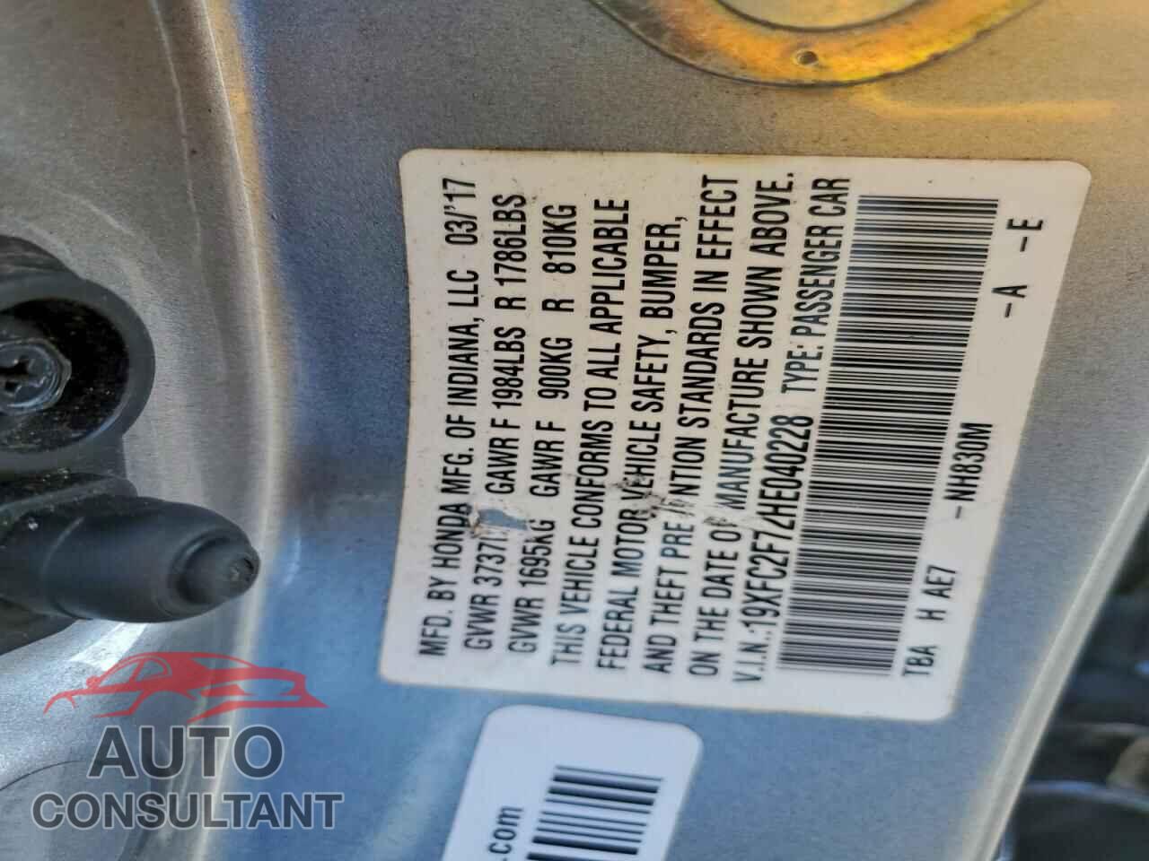 HONDA CIVIC 2017 - 19XFC2F72HE040228