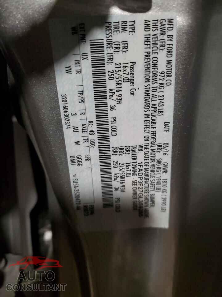 FORD FOCUS 2016 - 1FADP3F27GL359285