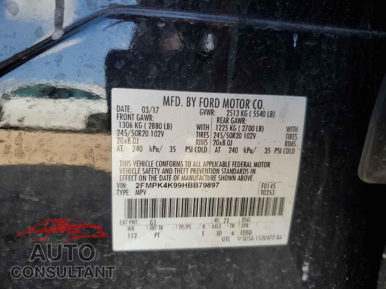 FORD EDGE 2017 - 2FMPK4K99HBB79897