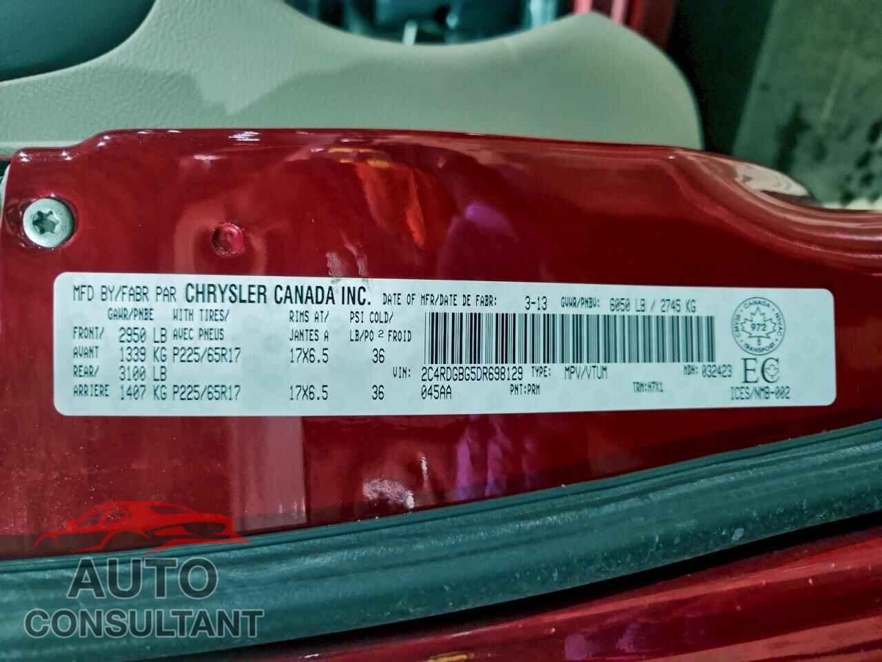 DODGE CARAVAN 2013 - 2C4RDGBG5DR698129