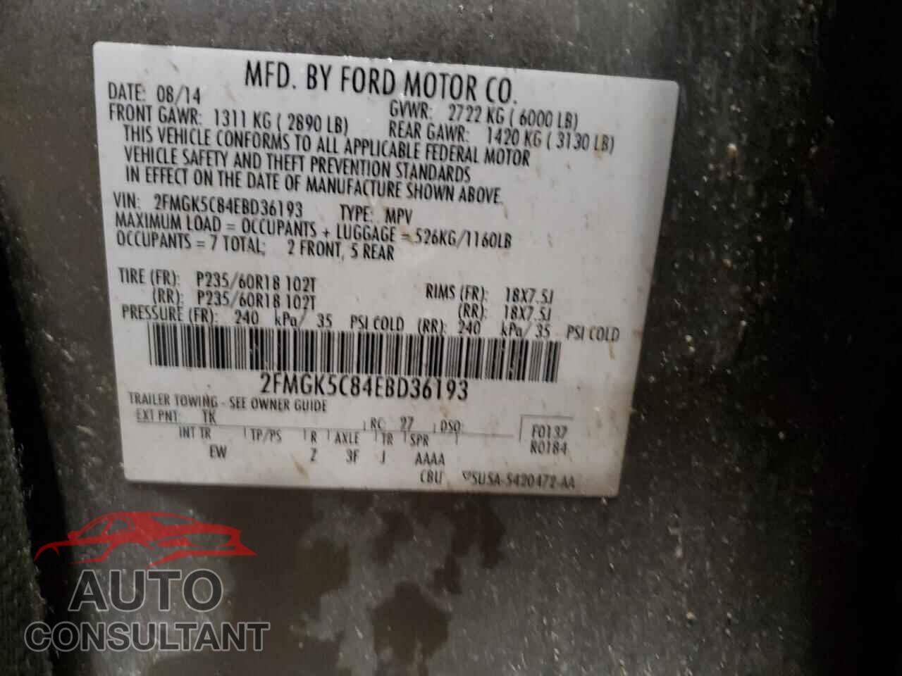 FORD FLEX 2014 - 2FMGK5C84EBD36193
