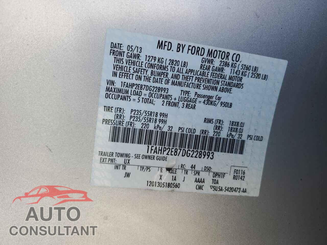 FORD TAURUS 2013 - 1FAHP2E87DG228993