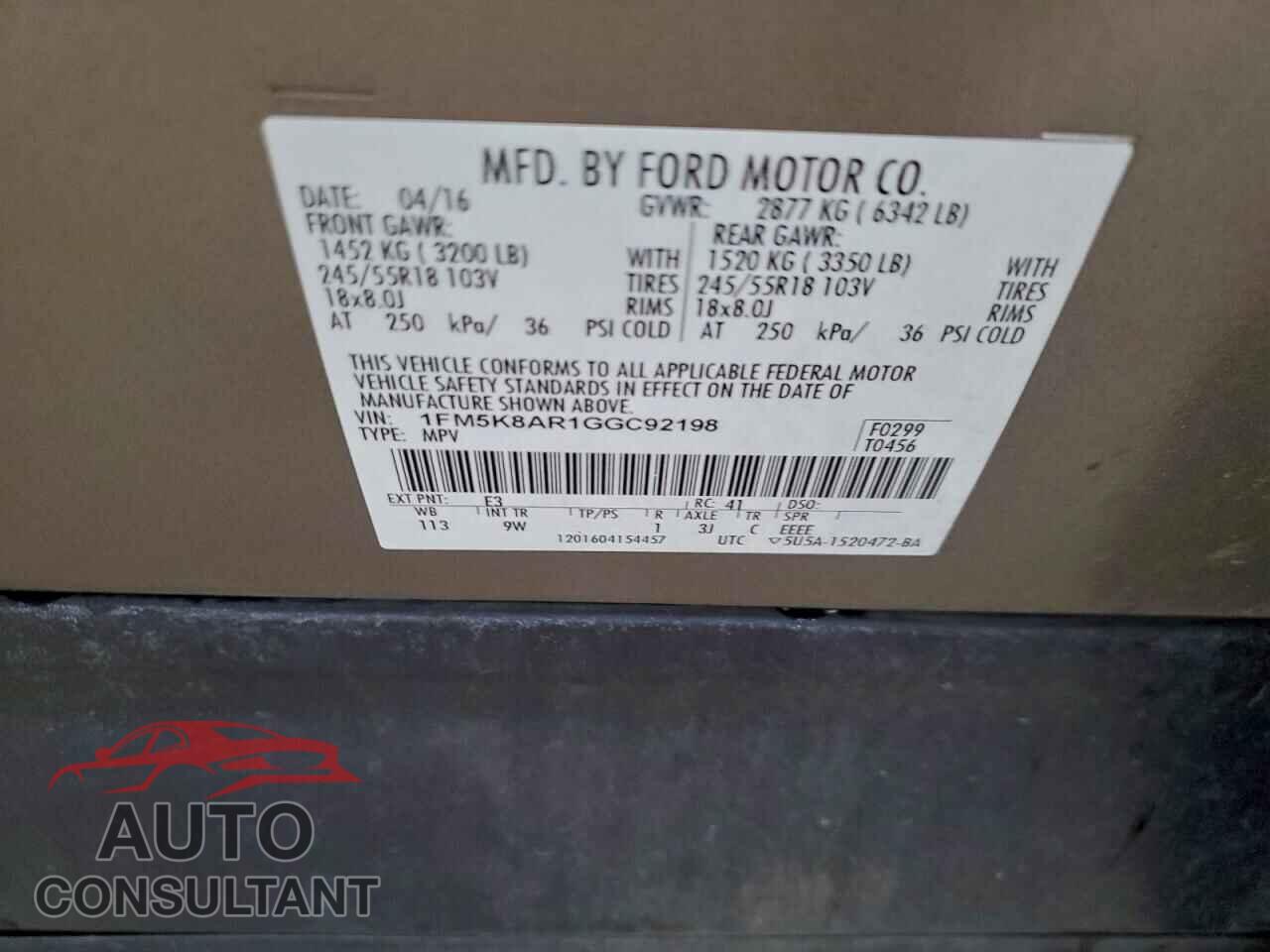 FORD EXPLORER 2016 - 1FM5K8AR1GGC92198