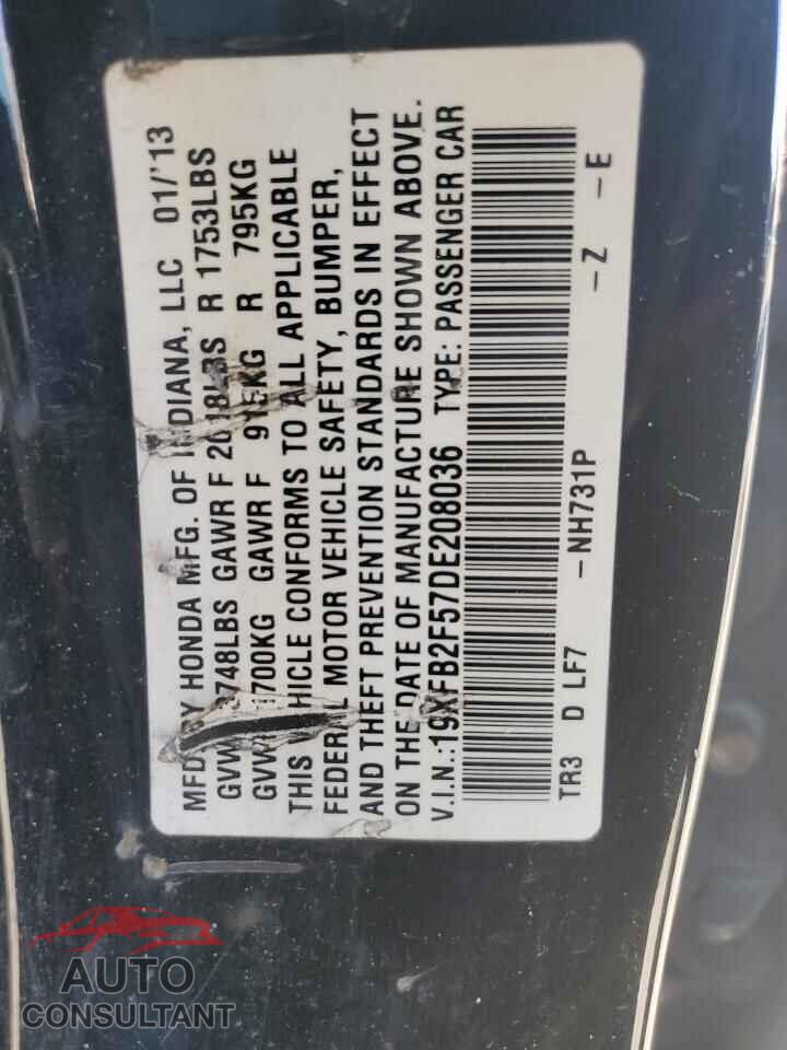 HONDA CIVIC 2013 - 19XFB2F57DE208036