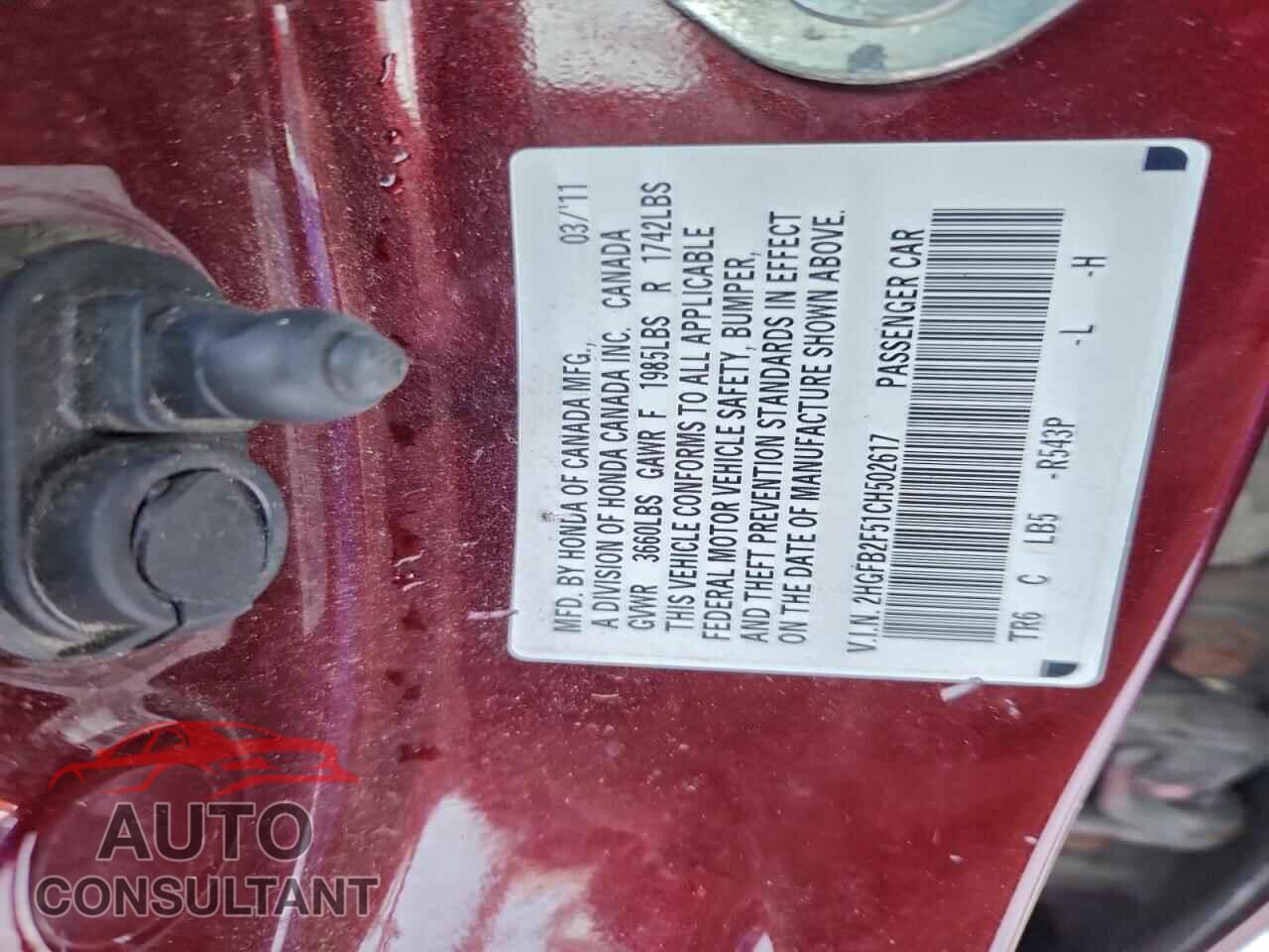 HONDA CIVIC 2012 - 2HGFB2F51CH502617
