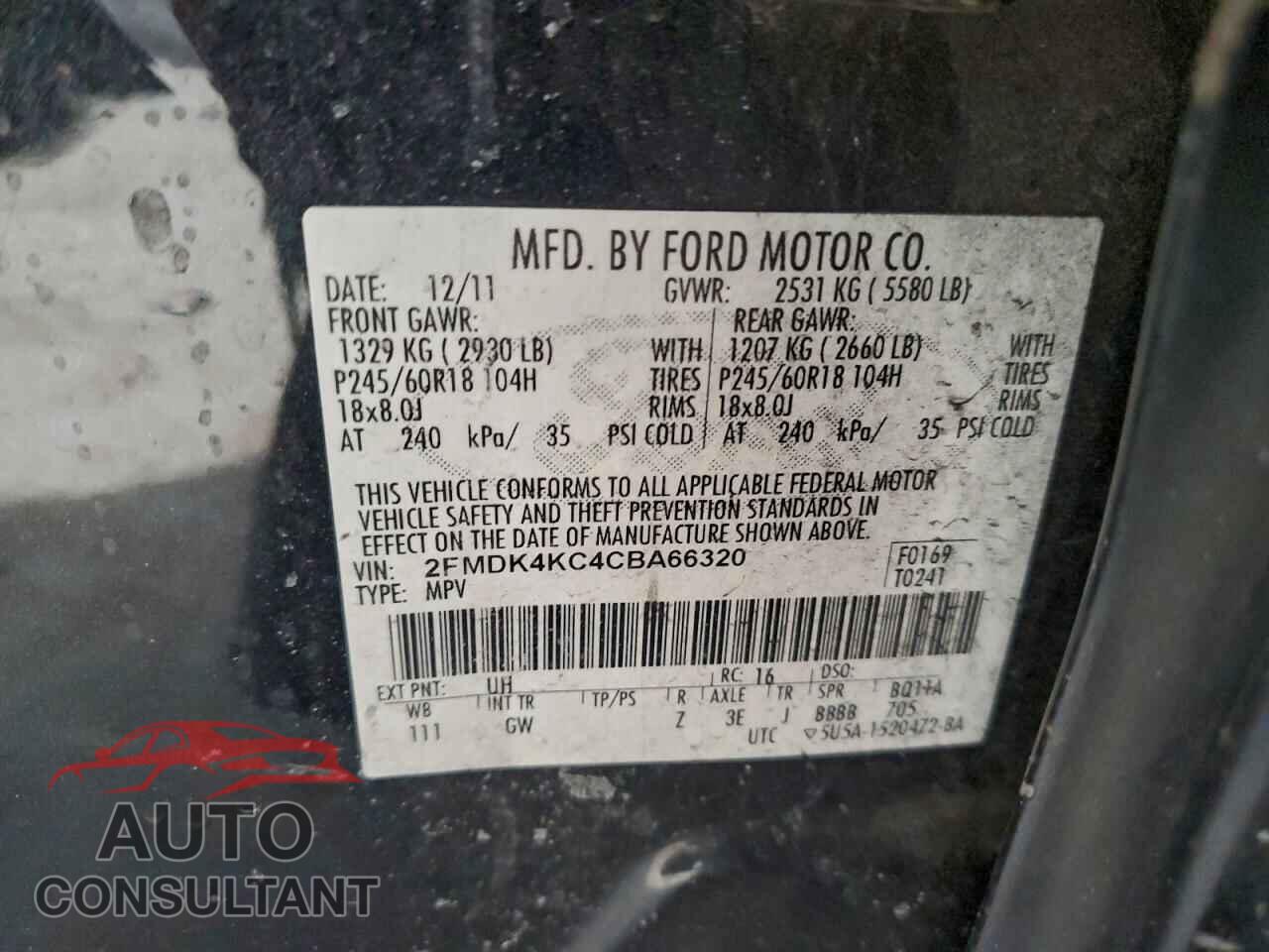 FORD EDGE 2012 - 2FMDK4KC4CBA66320
