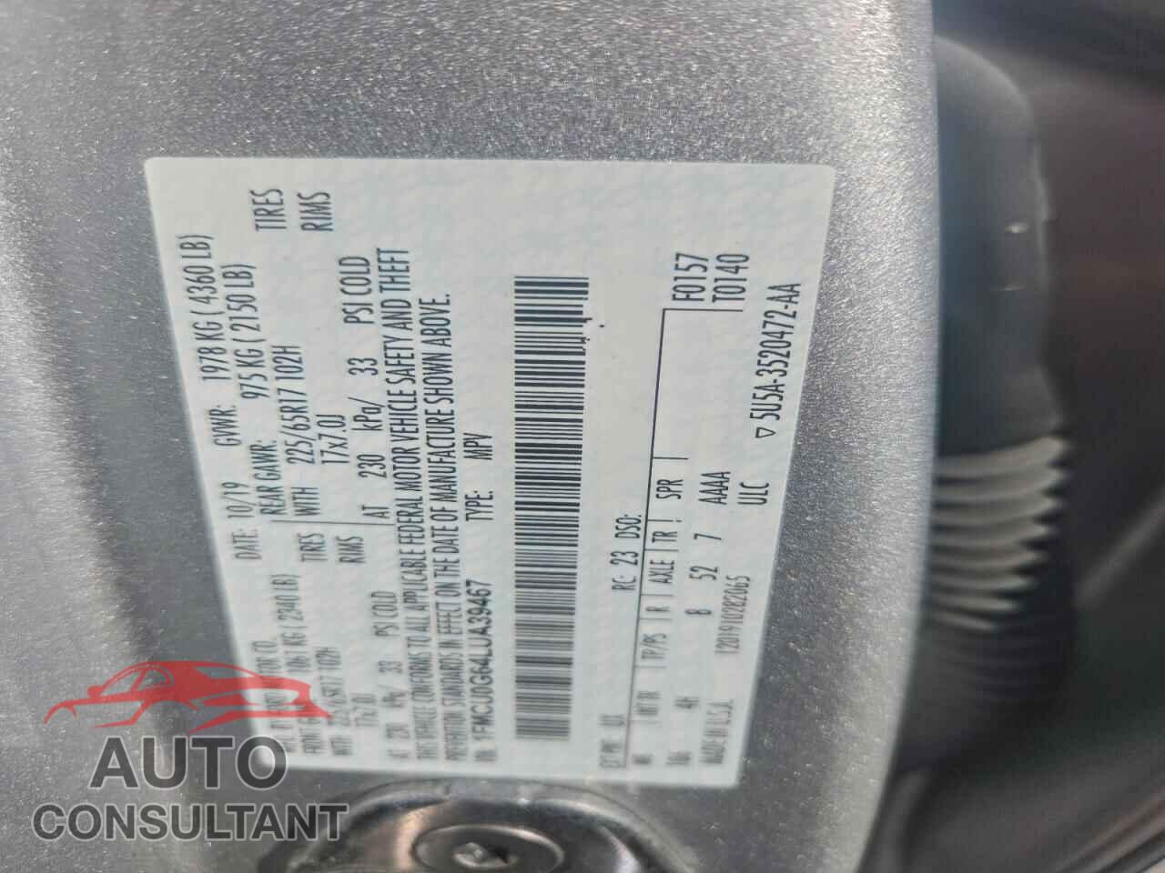 FORD ESCAPE 2020 - 1FMCU0G64LUA39467