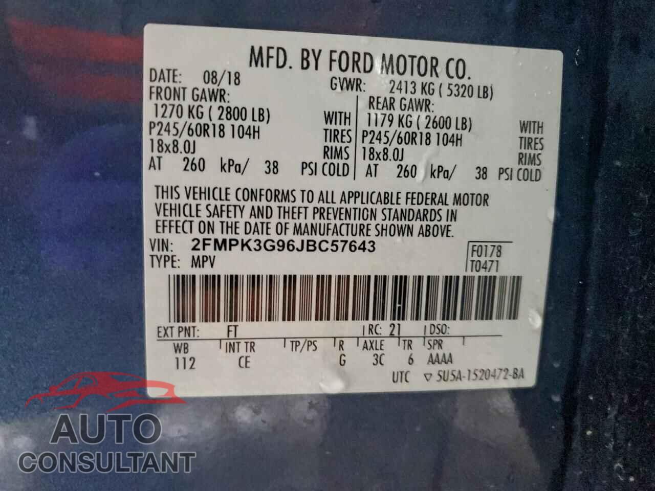 FORD EDGE 2018 - 2FMPK3G96JBC57643