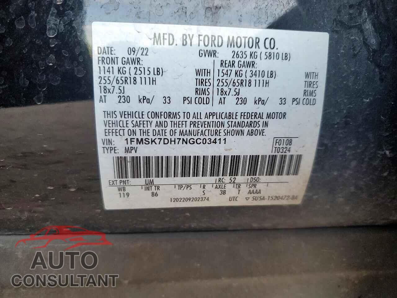FORD EXPLORER 2022 - 1FMSK7DH7NGC03411