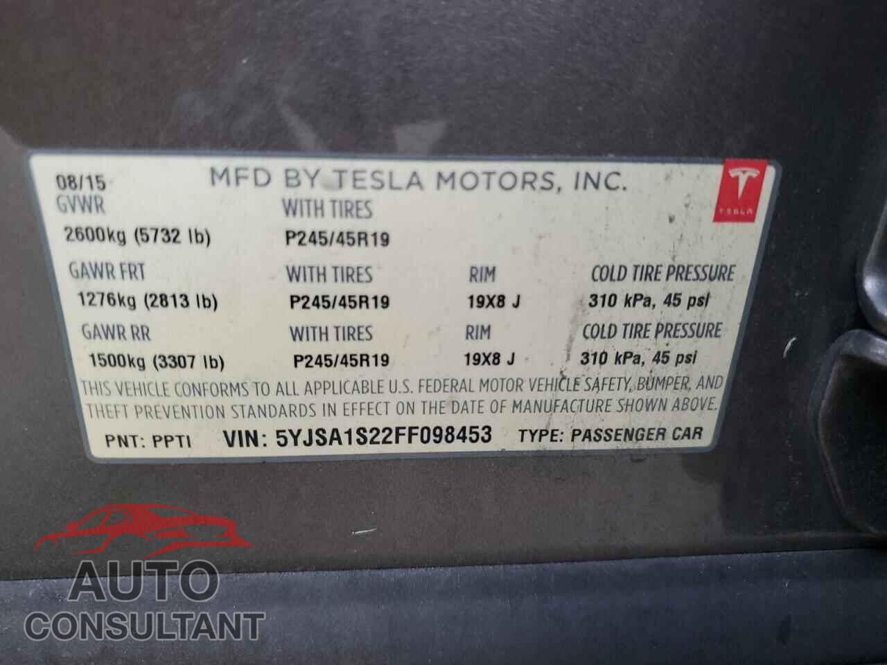 TESLA MODEL S 2015 - 5YJSA1S22FF098453