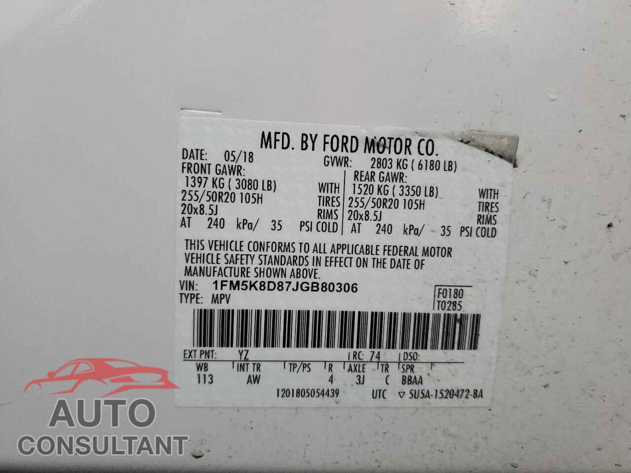FORD EXPLORER 2018 - 1FM5K8D87JGB80306