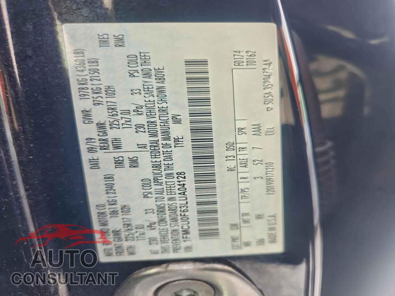 FORD ESCAPE 2020 - 1FMCU0F63LUA04128