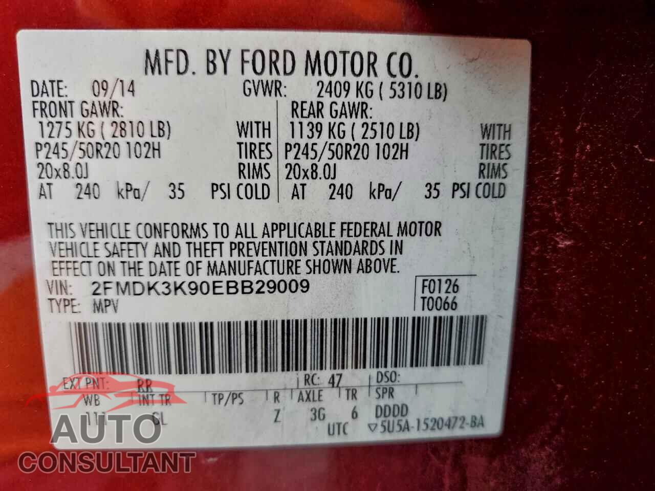 FORD EDGE 2014 - 2FMDK3K90EBB29009