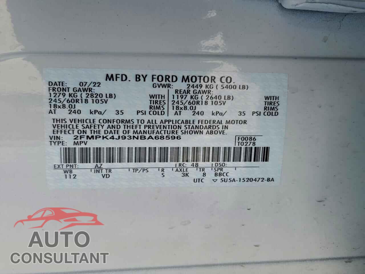 FORD EDGE 2022 - 2FMPK4J93NBA68596
