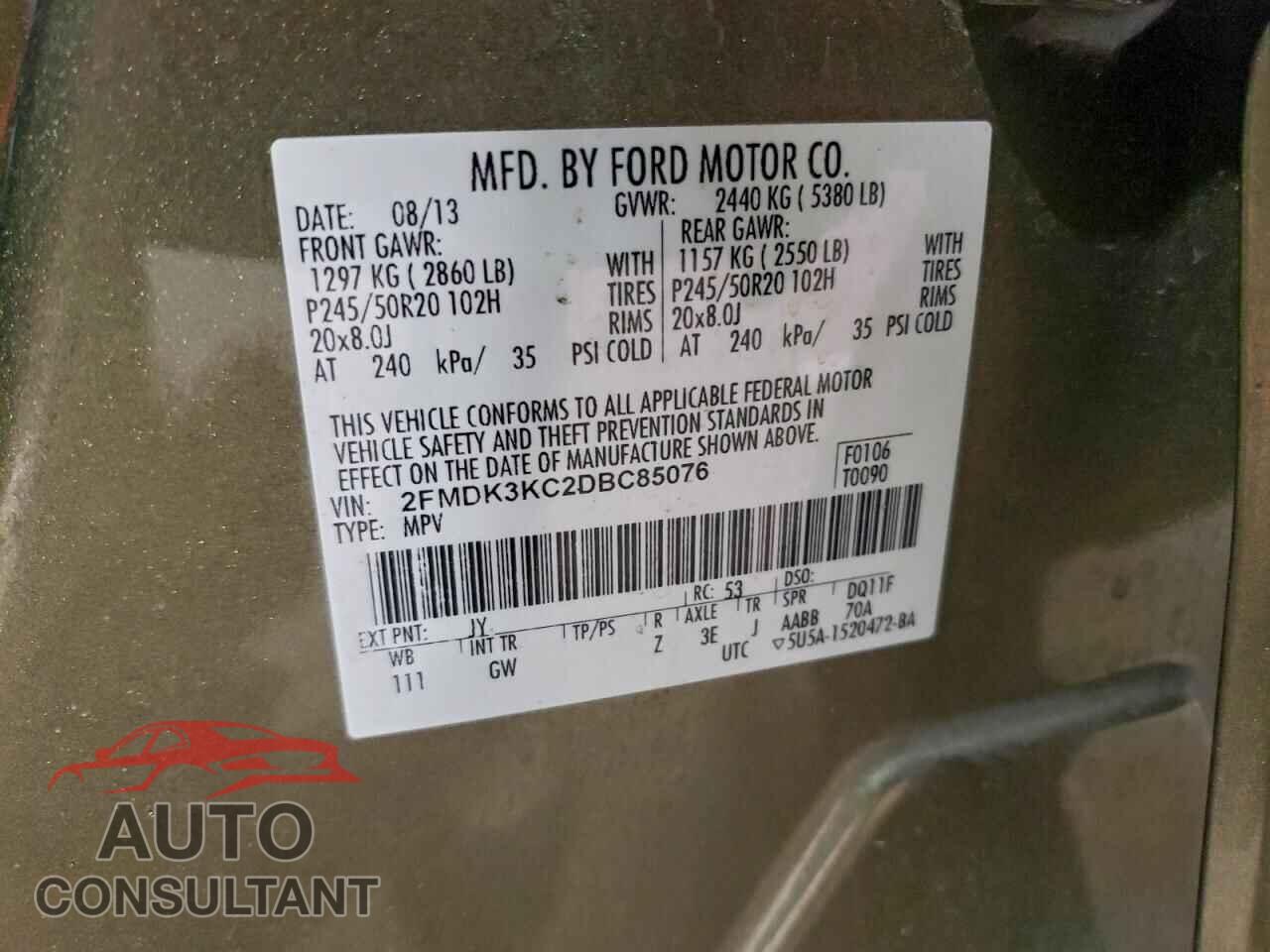 FORD EDGE 2013 - 2FMDK3KC2DBC85076