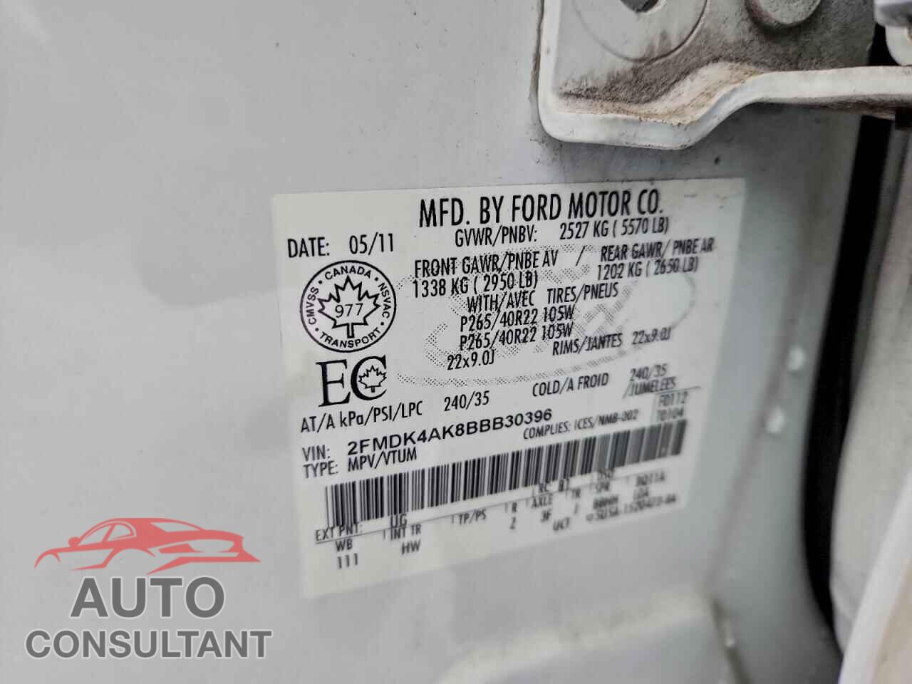 FORD EDGE 2011 - 2FMDK4AK8BBB30396