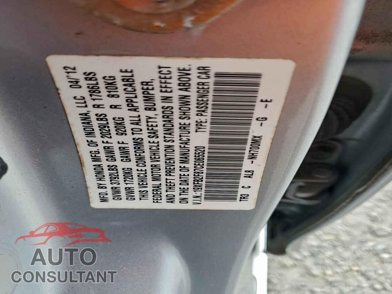 HONDA CIVIC 2012 - 19XFB2F87CE065520