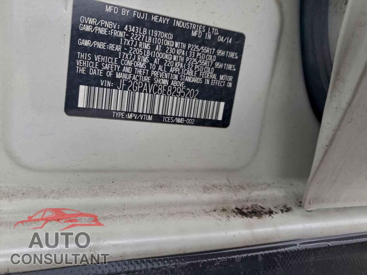 SUBARU XV 2014 - JF2GPAVC8E8295202