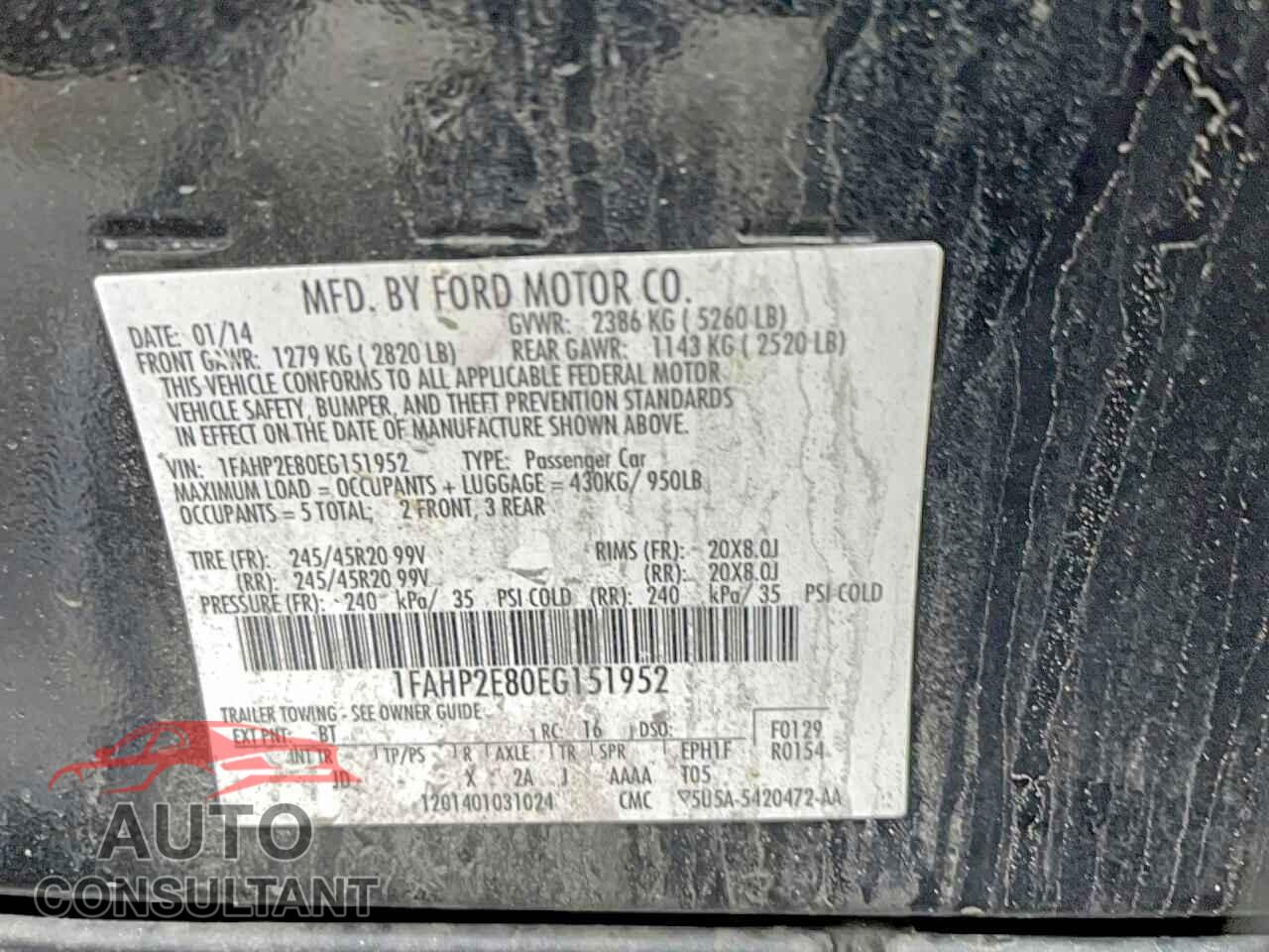 FORD TAURUS 2014 - 1FAHP2E80EG151952