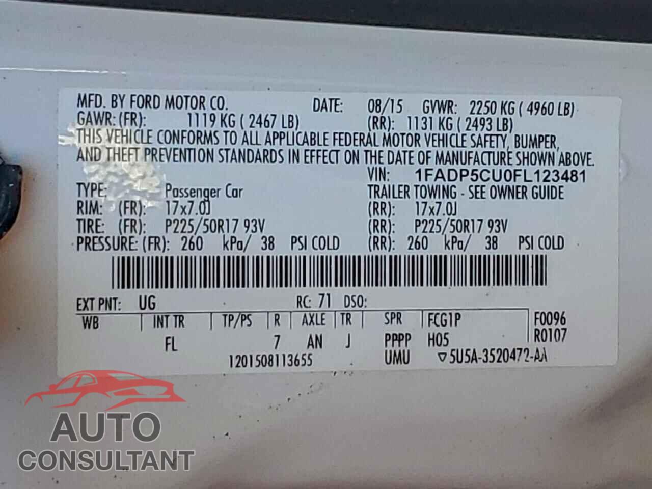 FORD CMAX 2015 - 1FADP5CU0FL123481
