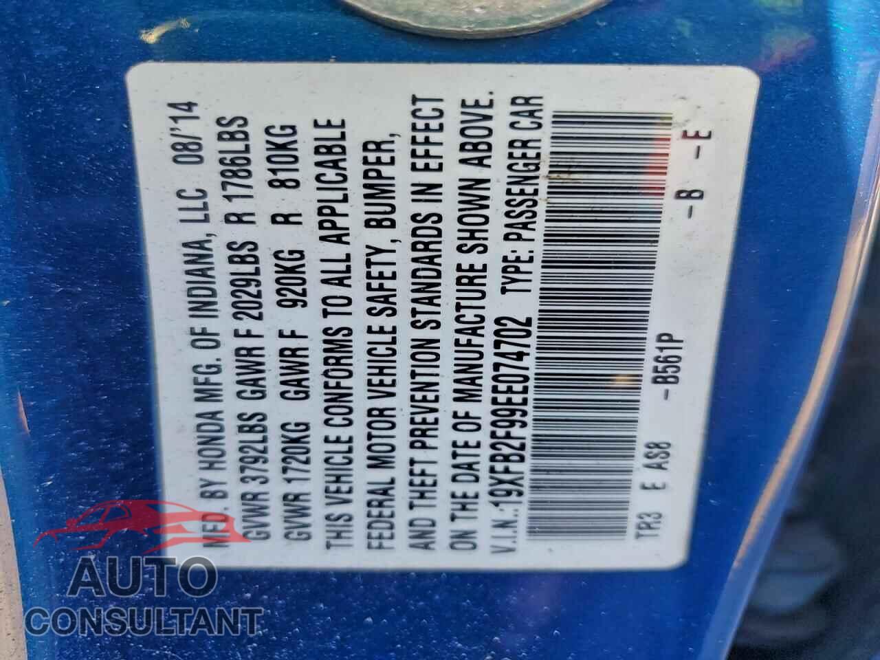 HONDA CIVIC 2014 - 19XFB2F99EE074702