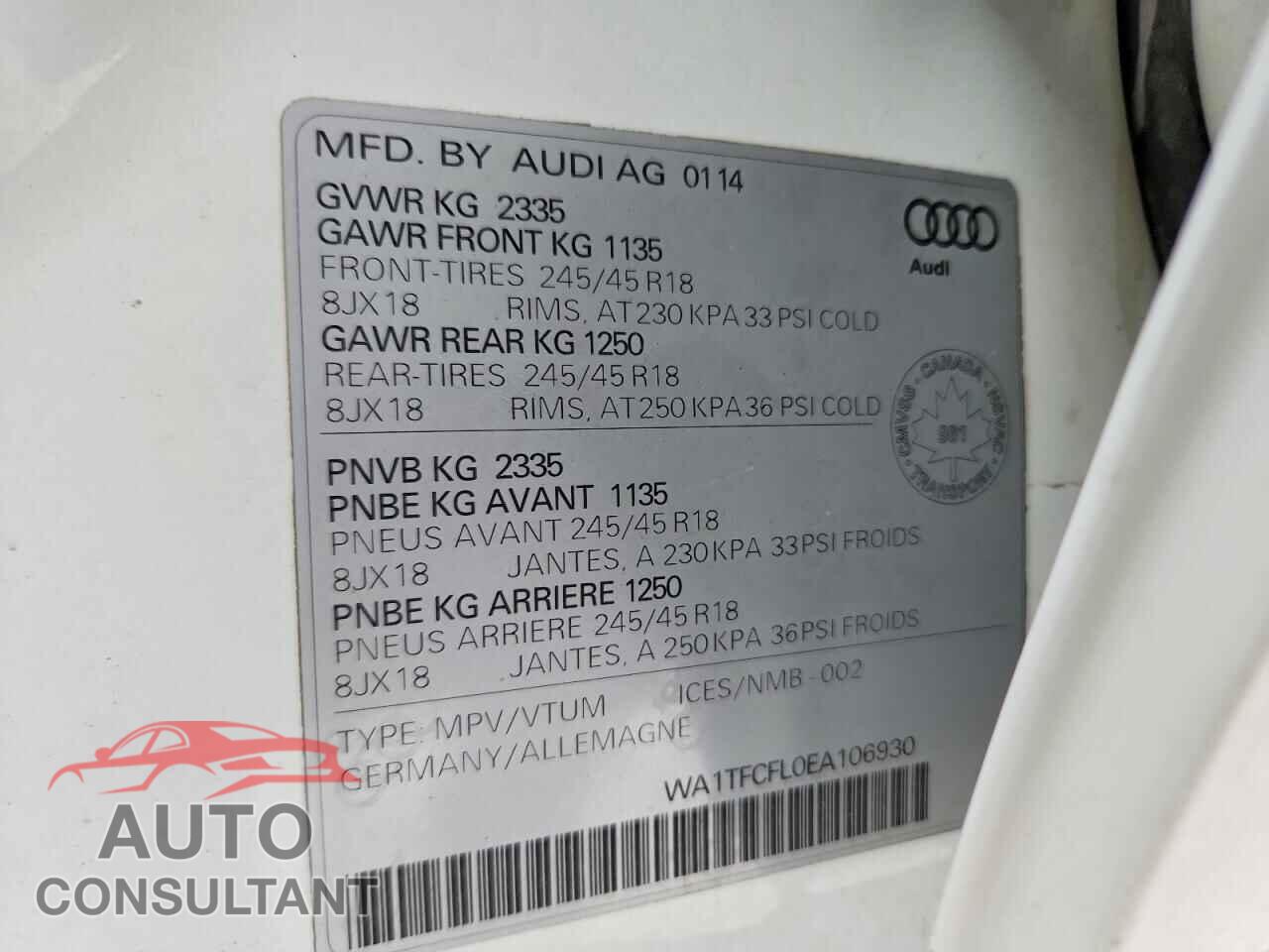 AUDI A4 2014 - WA1TFCFL0EA106930