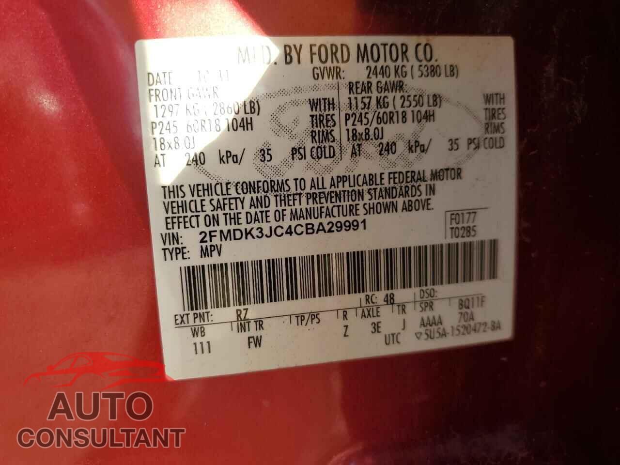 FORD EDGE 2012 - 2FMDK3JC4CBA29991