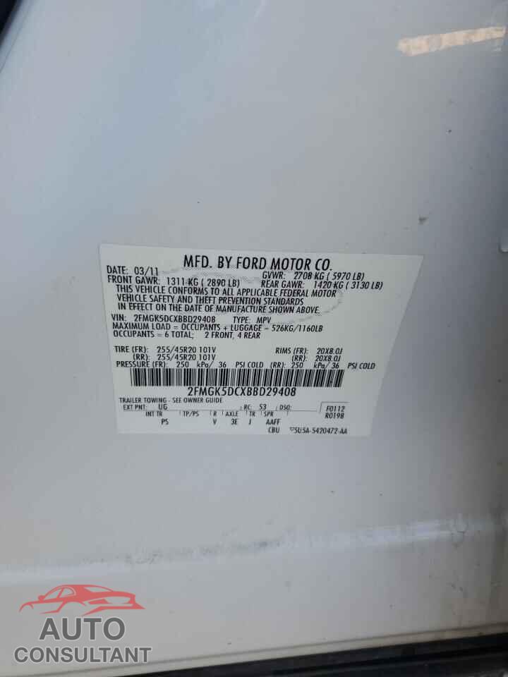 FORD FLEX 2011 - 2FMGK5DCXBBD29408