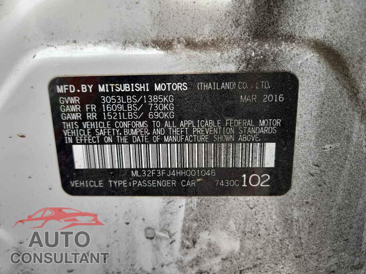 MITSUBISHI MIRAGE 2017 - ML32F3FJ4HH001046