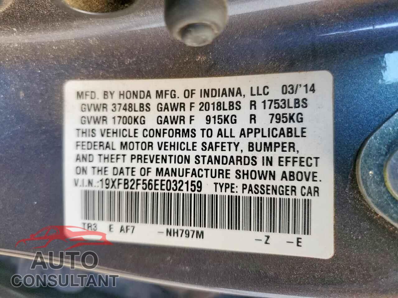 HONDA CIVIC 2014 - 19XFB2F56EE032159