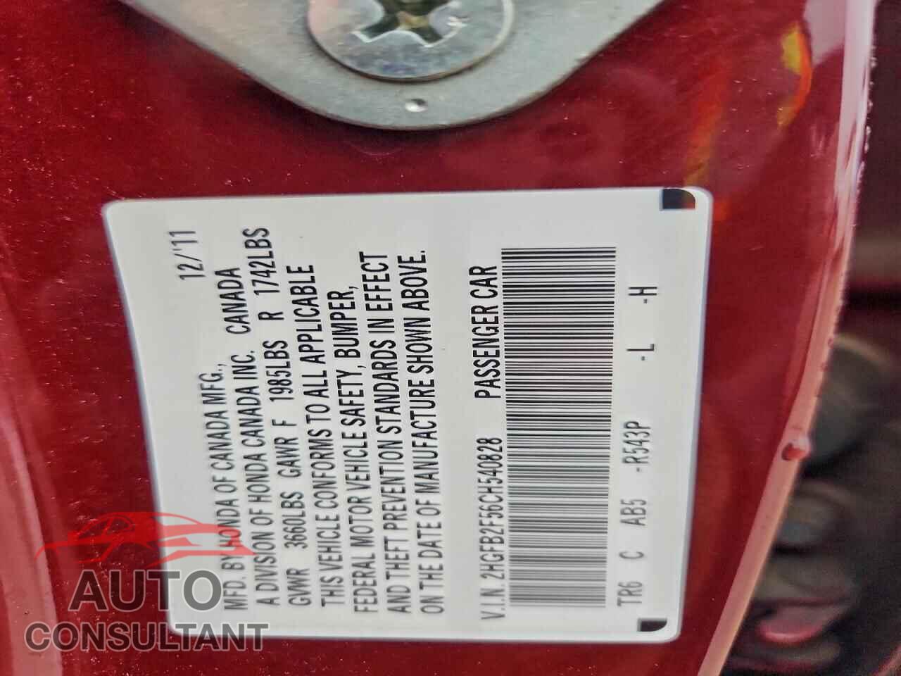 HONDA CIVIC 2012 - 2HGFB2F56CH540828