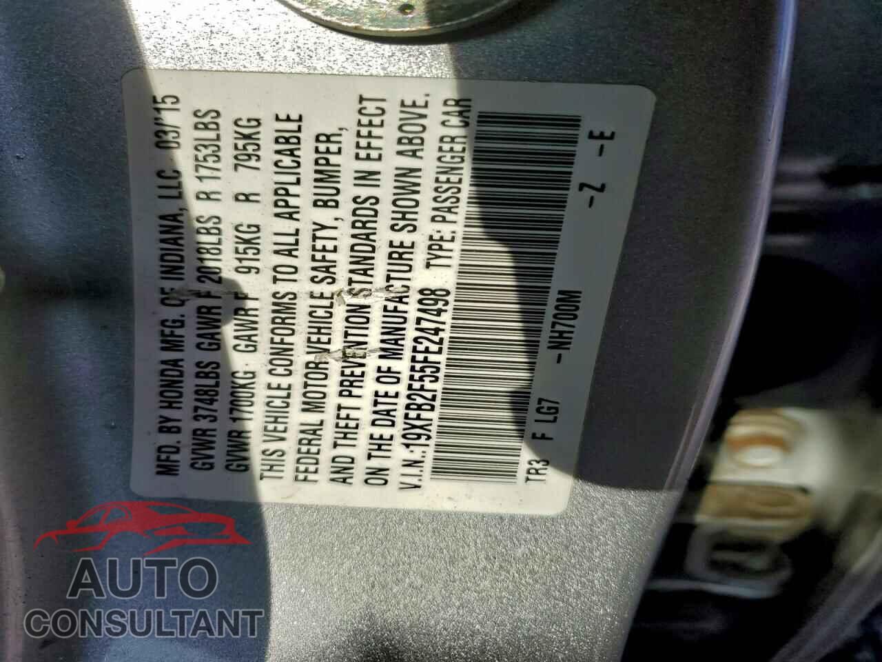HONDA CIVIC 2015 - 19XFB2F55FE247498