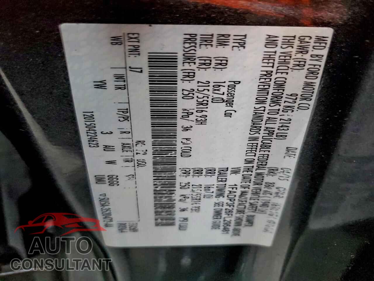 FORD FOCUS 2015 - 1FADP3F26FL295481