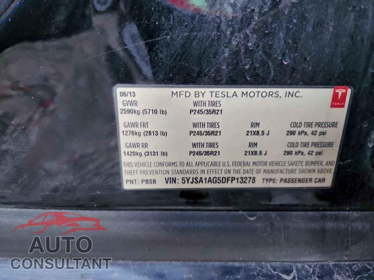TESLA MODEL S 2013 - 5YJSA1AG5DFP13278