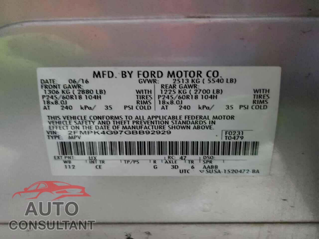 FORD EDGE 2016 - 2FMPK4G97GBB92929