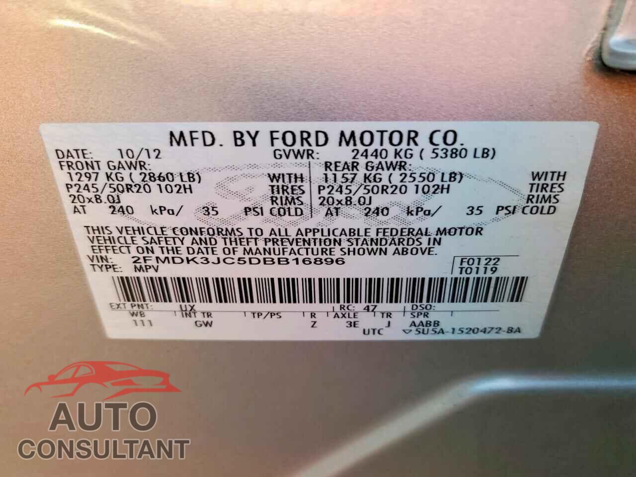 FORD EDGE 2013 - 2FMDK3JC5DBB16896