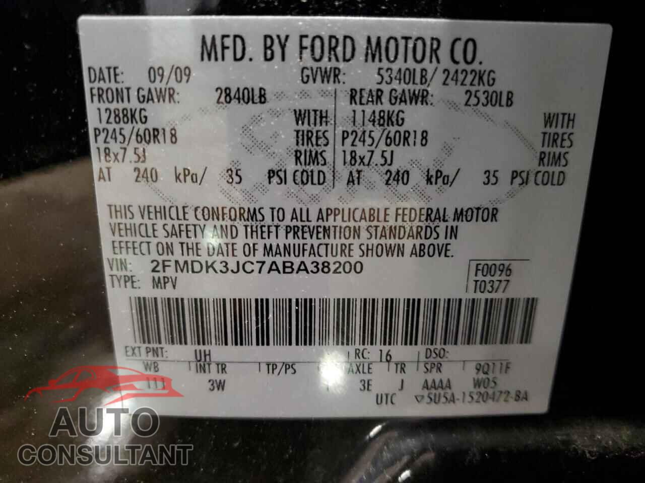 FORD EDGE 2010 - 2FMDK3JC7ABA38200