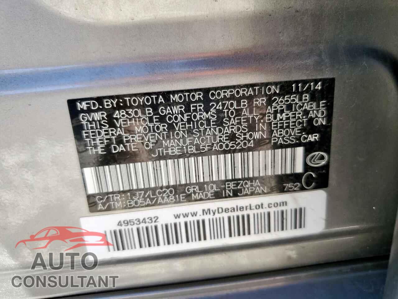 LEXUS GS350 2015 - JTHBE1BL5FA005204