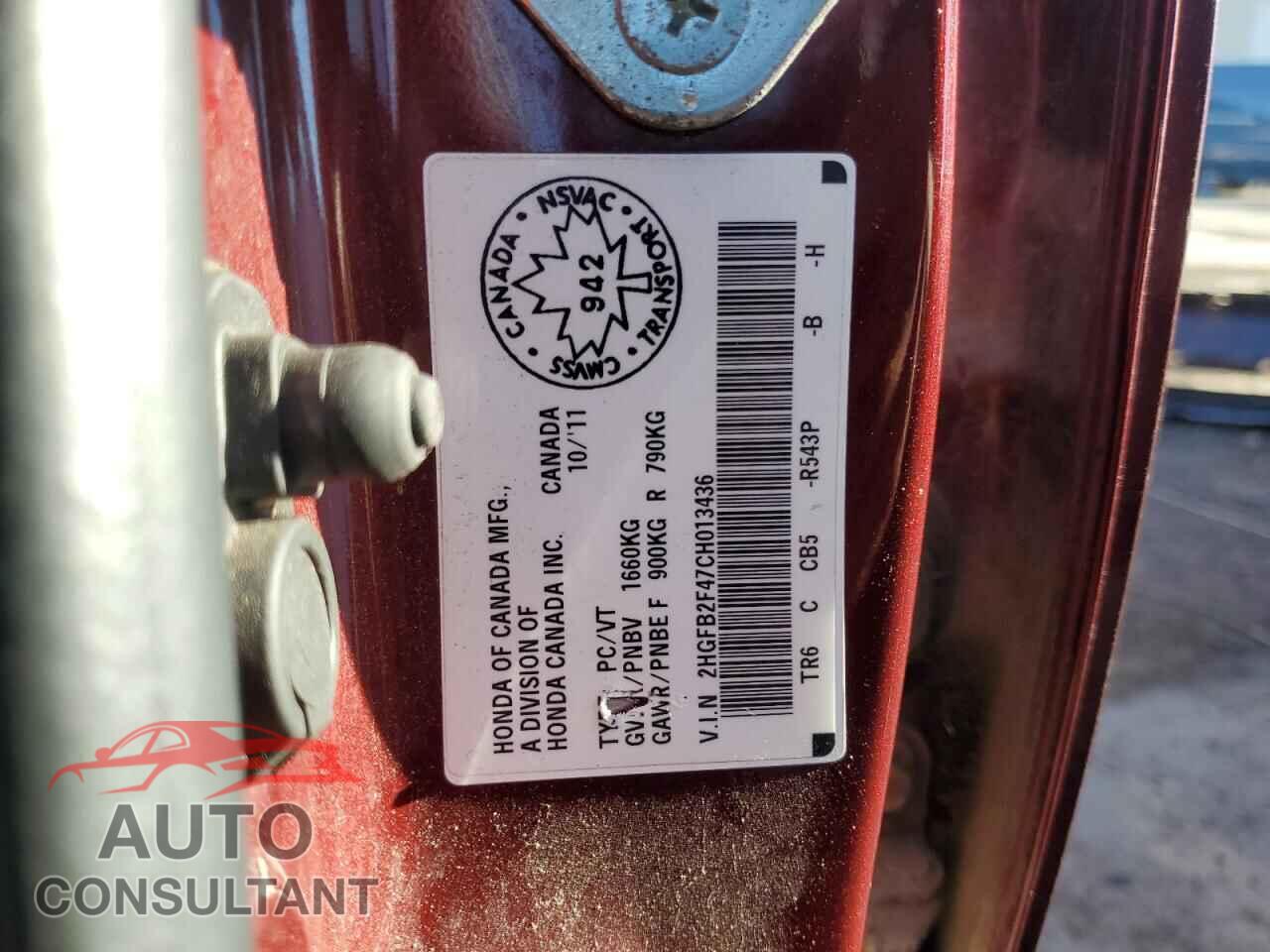 HONDA CIVIC 2012 - 2HGFB2F47CH013436